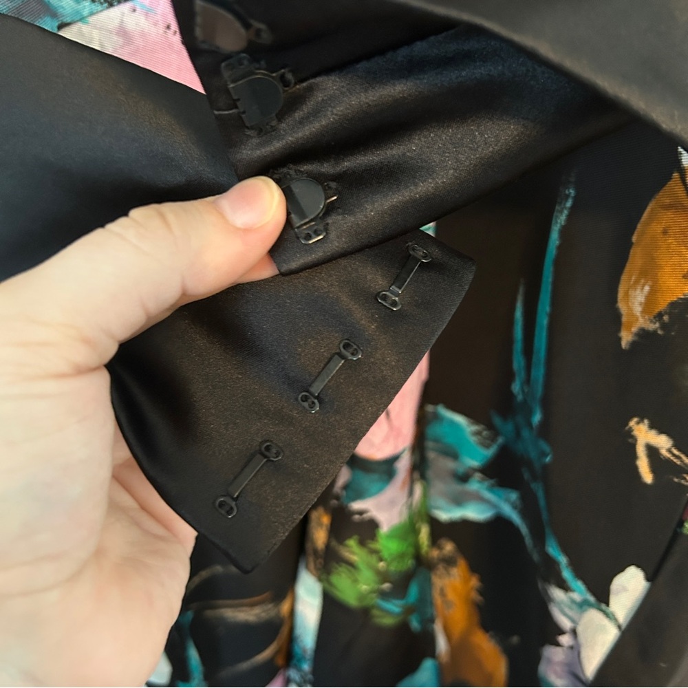 Milly Dress Exclusive Paper Floral Print Luxurious Tuck Black Strapless Cocktail - Picture 8 of 13